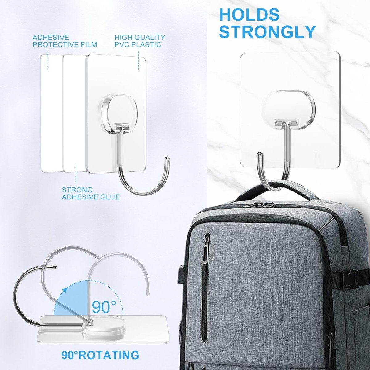 Adhesive Hooks for Hanging Heavy Duty Wall Hooks Self Adhesive Towel Coat Hooks Waterproof Transparent Hook for Bathroom Shower Kitchen Keys Door Outdoor Home Improvement Utility Hook 12 Pack - Homesidy.com