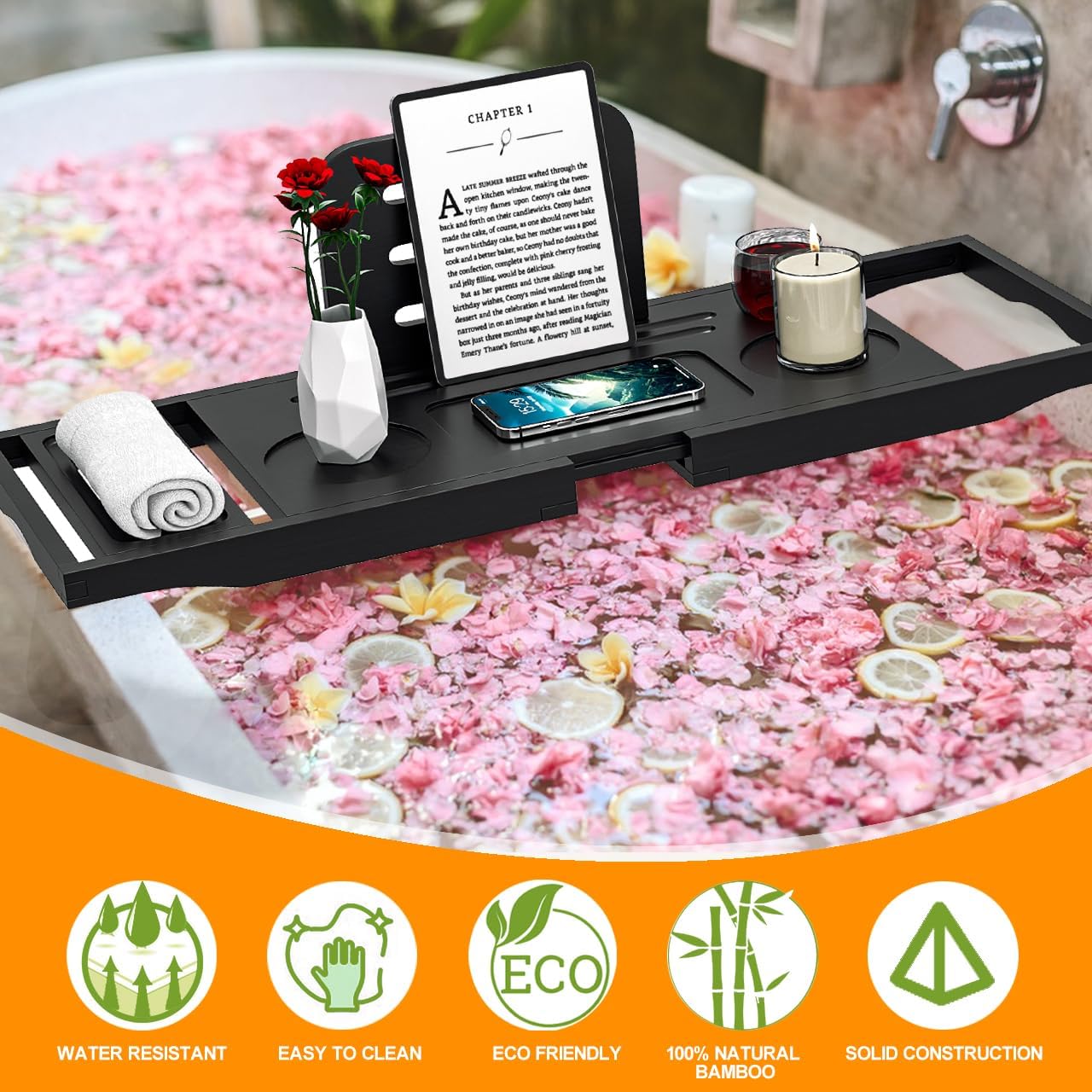 Premium Bamboo Bathtub Tray Caddy - Bath Tub Tray Table for Bathtub - Bath Caddy Tray for Bathtub, Expandable Size, Fits Most Bath Tubs - Homesidy.com