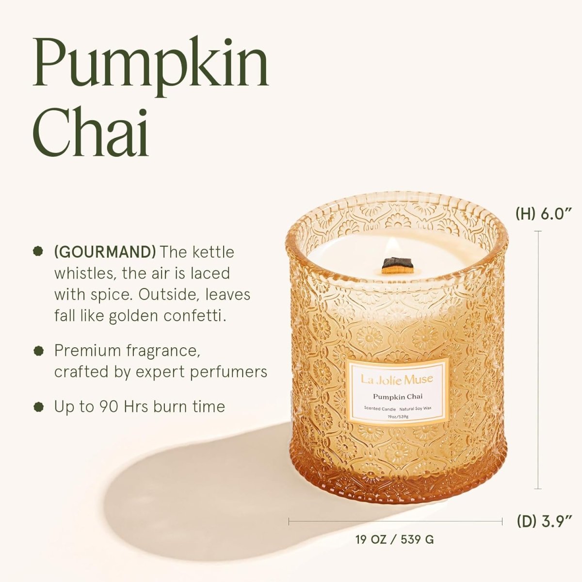 LA JOLIE MUSE Sahara Amber Candle – Bergamot, Clove &amp; Amber | 12 oz Large 2 - Wick Soy Wax Candle | 60 Hours Clean Burn | Gift - Ready for Hosts &amp; Gatherings | Elegant Home Décor - Homesidy.com