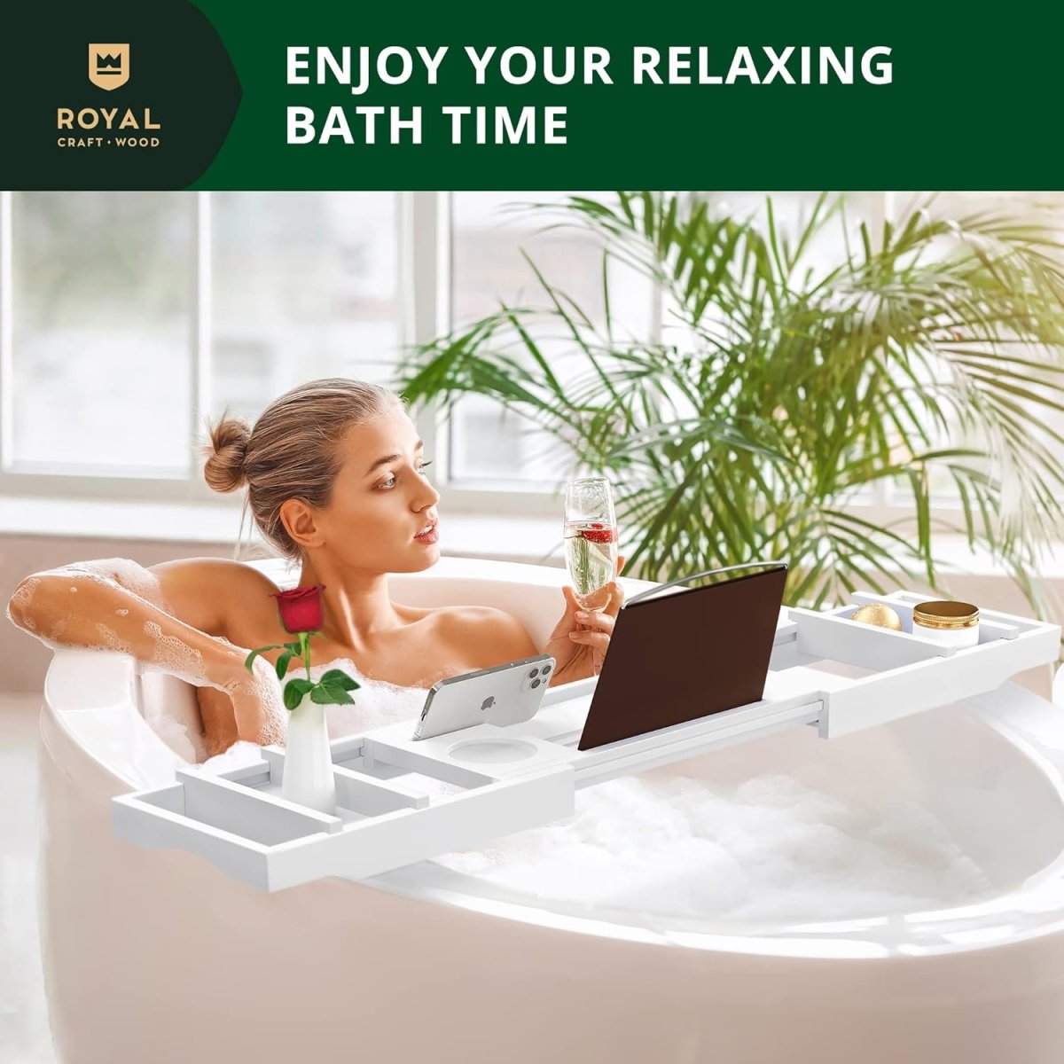 ROYAL CRAFT WOOD Bathtub Tray Caddy for Tub, Bamboo Bath Shelf, Premium Foldable Wood Bath Table, Expandable Bathtub &amp; Bathroom Accessories, New Home Gifts for Mom, Housewarming, Anniversary, Wedding - Homesidy.com