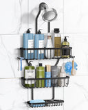 MSAICOE Shower Caddy Hanging - Never Rust Shower Hanging Organizer - Aluminum Over the ShowerHead Caddy with Soap Basket and 6 Hooks for Razor/Sponge (Black) - Homesidy.com