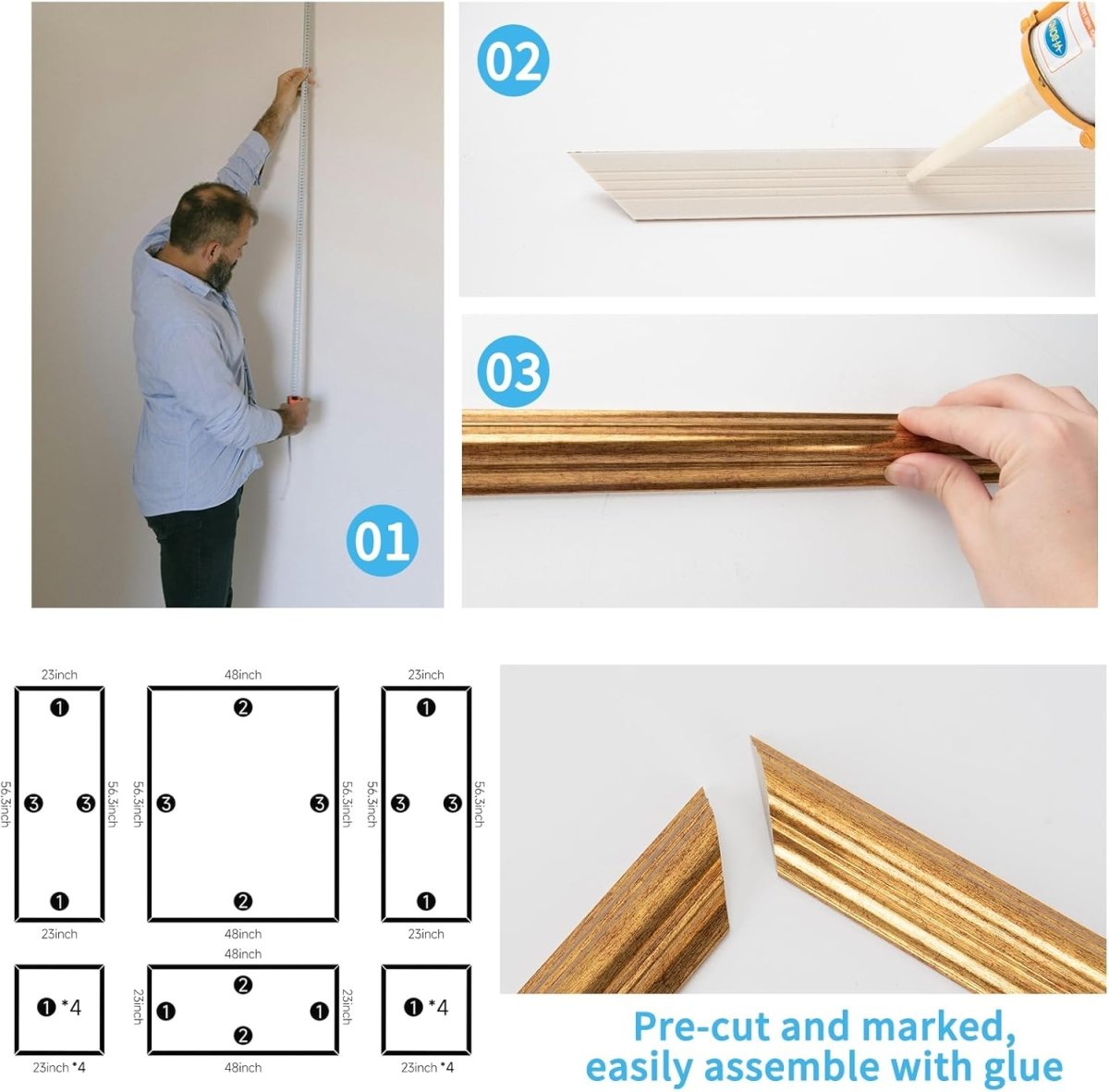 Art3d Pre - Cut Wall Molding Set of 6 pcs, Ready - to - Assemble Wainscoting Panels for Interior Wall Décor Living Room Bedroom Accent Wall - Installed with Glue, 3 Top 3 Bottom - Homesidy.com