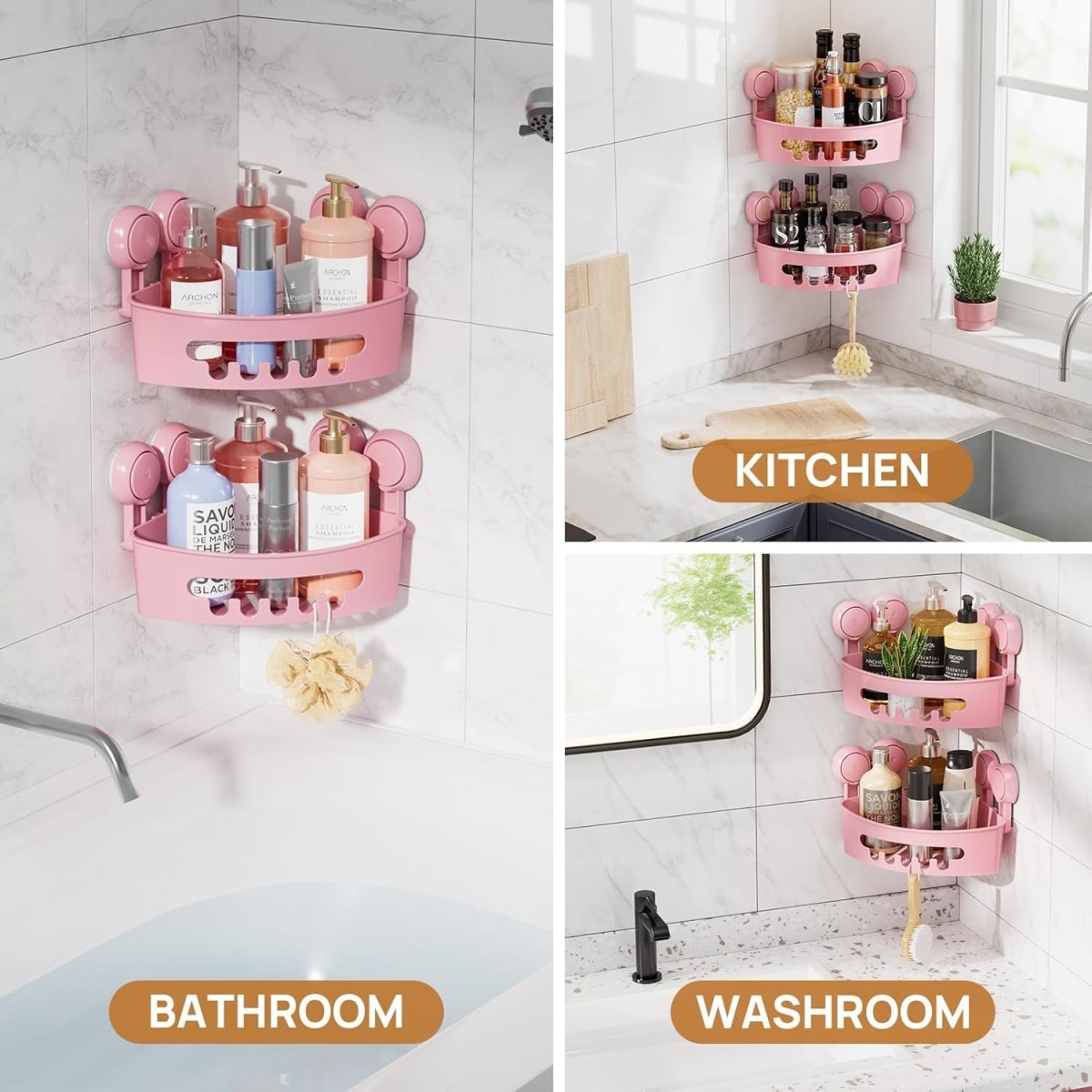 LEVERLOC Shower Caddy Suction Cup, 2 Pack Shower Shelves for Inside Shower with Hooks &amp; Soap Holder, NO - Drilling Bathroom Shower Organizer, Rustproof Meatl Shower Holder Storage, Black - Homesidy.com