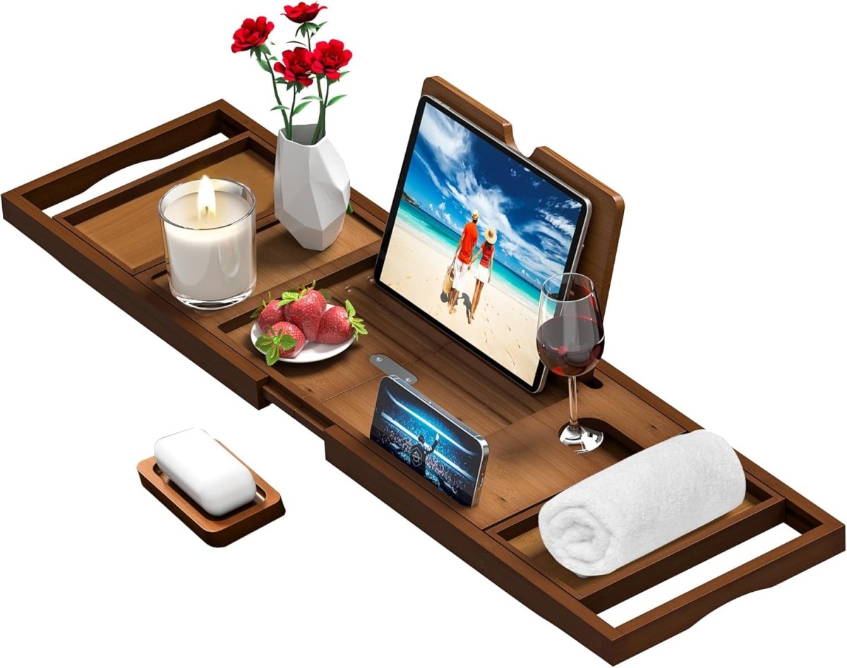 Premium Bamboo Bathtub Tray Caddy - Bath Tub Tray Table for Bathtub - Bath Caddy Tray for Bathtub, Expandable Size, Fits Most Bath Tubs - Homesidy.com