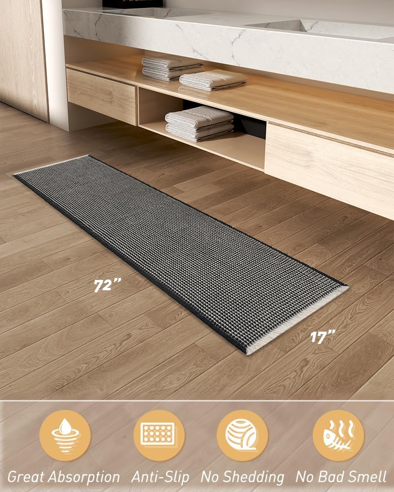 AMOAMI Upgraded Waffle Bath Mat, Super Absorbent Non Slip Bath Mats for Bathroom Floor, Machine Washable Bathroom Rugs with Tassels, Rubber Backed Bathroom Mats, Ultra Soft, 18&34; x 30&34;, Brown - Homesidy.com