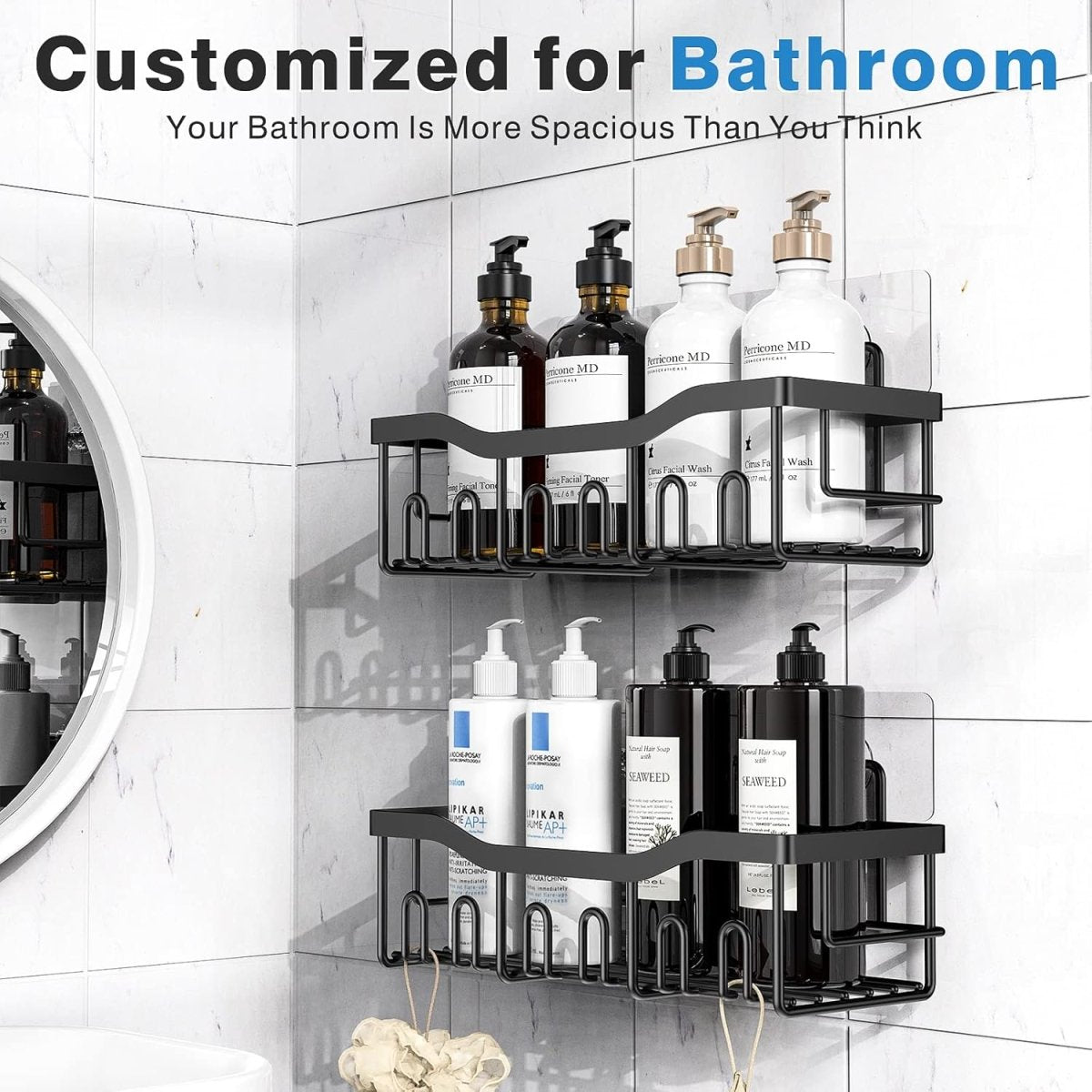 EUDELE 5 - Pack Rustproof Stainless Steel Shower Caddy Set– No Drill Adhesive Bathroom Organizer, Space - Saving Shower Shelves for Apartment Essentials, Bathroom/Kitchen Storage Home Decor - L Size - Homesidy.com