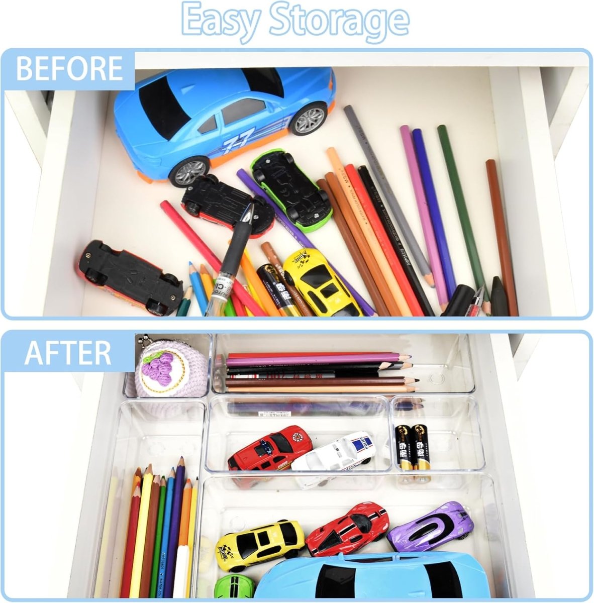 Manalete Drawer Organizers Set of 15, 4 Sizes Clear Plastic Drawer Organizers and Storage Bins for Kitchen, Bathroom, Office, Dresser Desk Drawer Organizer Tray for Jewelry, Makeup, Junk, Gadgets - Homesidy.com
