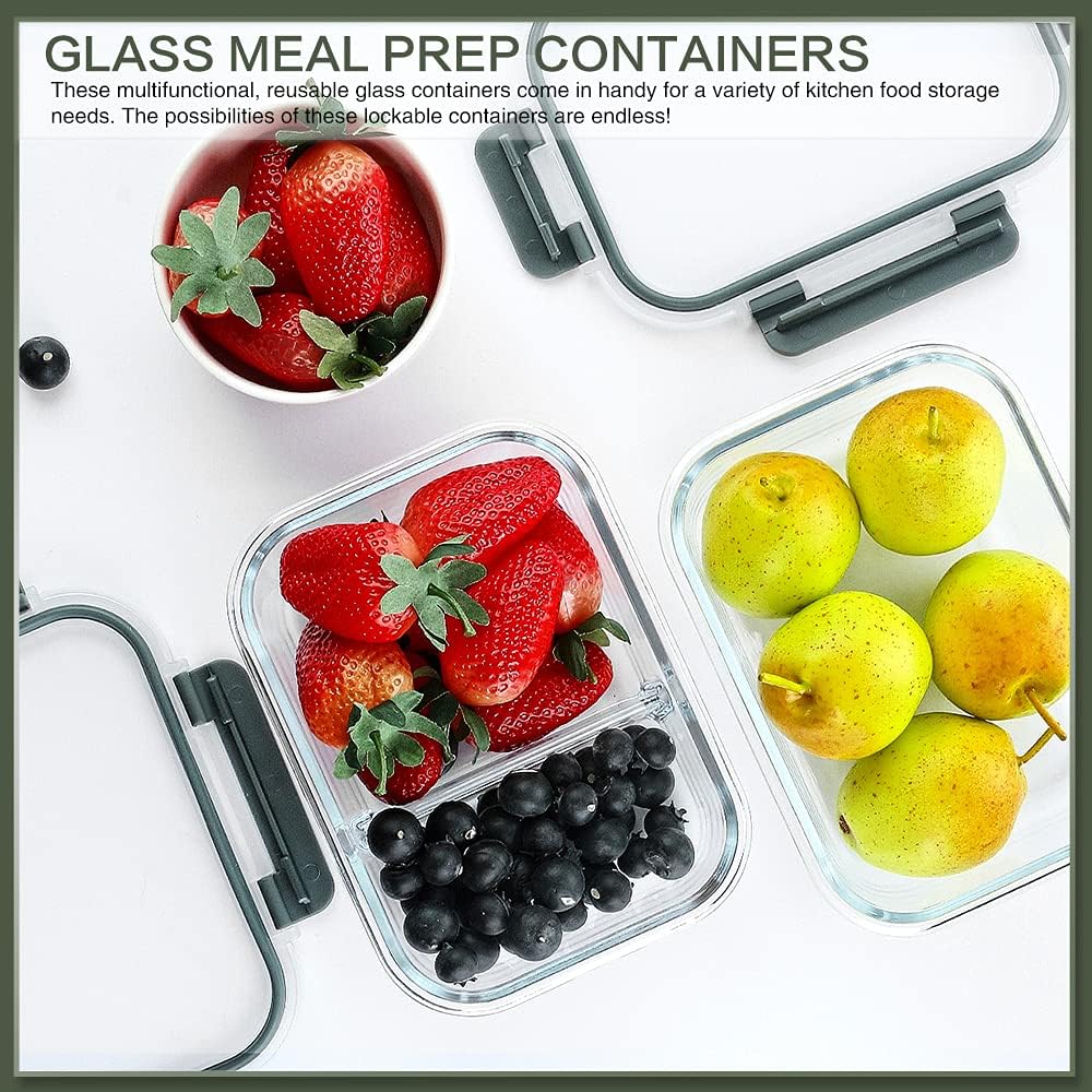 KOMUEE 10 Packs 30 oz Glass Meal Prep Containers,Glass Food Storage Containers with Lids,Airtight Lunch Bento Boxes,Microwave,Freezer and Dishwasher,Gray - Homesidy.com