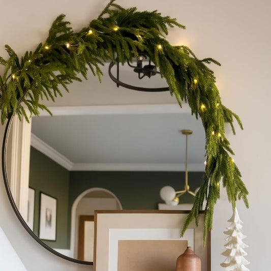 Suncalla 4 ft Christmas Mirror Garland with Light Artificial Norfolk Pine Cypress Garland Realistic Norfolk Pine Christmas Decoration for Xmas Mirror Fireplace Mantle Wall Table Stairs Indoor Decor - Homesidy.com