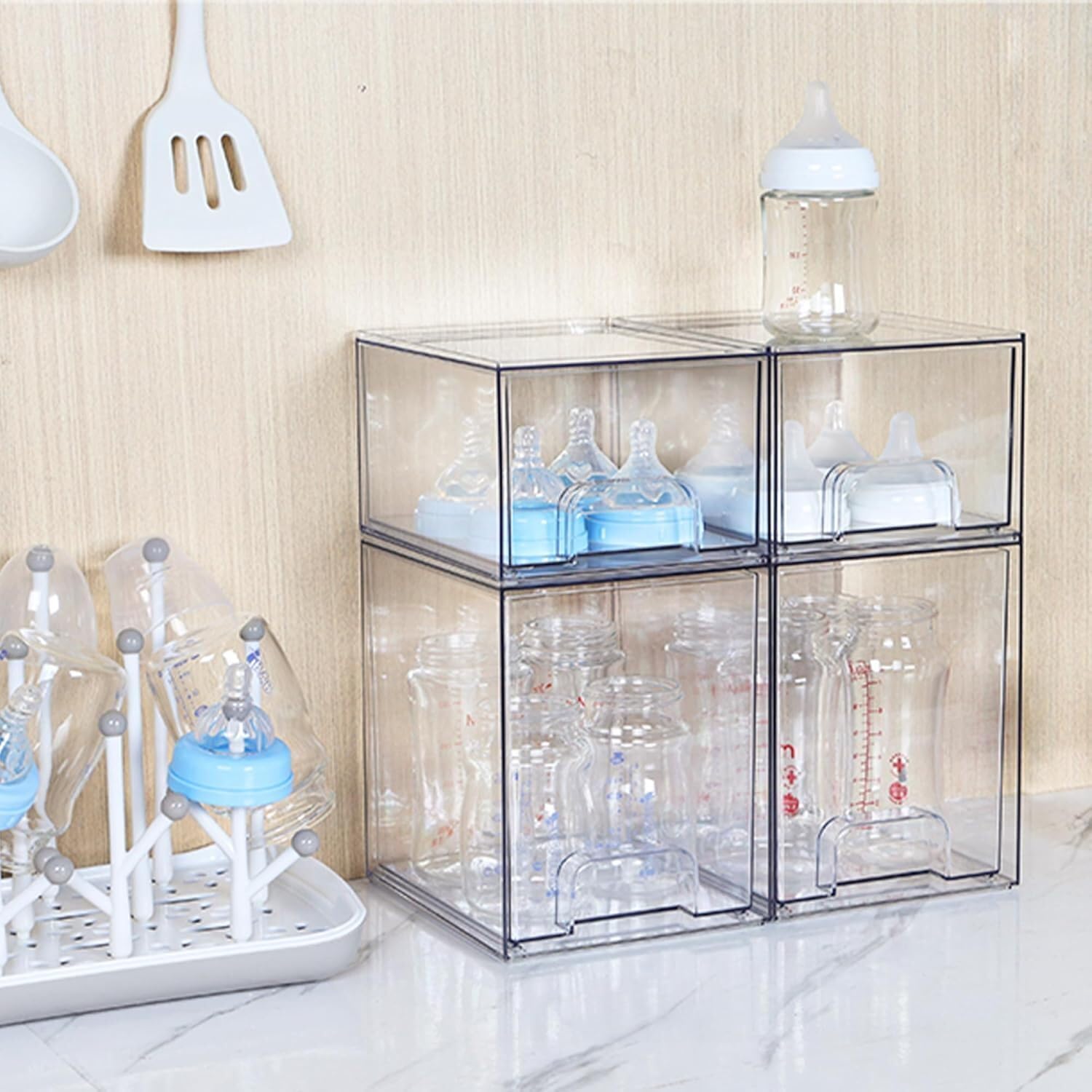 Vtopmart Stackable Storage Drawers Set of 5, Clear Plastic Organizer Bins for Baby Bottle, Beauty Supplies Storage, Ideal for Kichen Countertop, Vanity, Bathroom, Cabinet, Pantry Organization - Homesidy.com