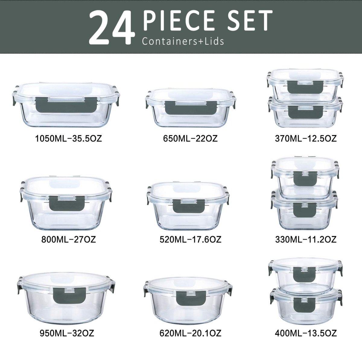 M MCIRCO 24 - Piece Glass Food Storage Containers with Upgraded Snap Locking Lids,Glass Meal Prep Containers Set - Airtight Lunch Containers, Microwave, Oven, Freezer and Dishwasher - Homesidy.com