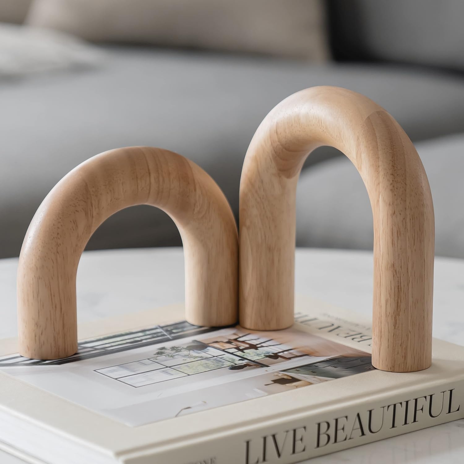 PEAKOLY Wood Arch Decorative Objects - Modern Bookshelf Decor, Coffee Table Sculpture, Floating Shelf Decor Accents, Japandi Home Decorations for Side, Console and Entryway Table - Homesidy.com
