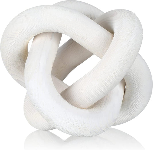 Yalikop 3 Link Wood Knot Decor - Hand Carved Coffee Table Decoration, Boho Chain Link Decor, Modern Shelf, Rustic Objects for Home Living Room Bedroom(White) - Homesidy.com