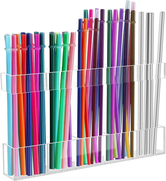 Malldii 9.5” Large Acrylic Straw Holder for Cabinet Door - Reusable Tumbler Straw Organizer Storage, Small Kitchen Accessories Container, Ultra Sticky Cupboard Door Mounted (Transparent) - Homesidy.com