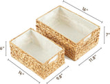 Greenatural Water Hyacinth Storage Baskets Set of 2, Handwoven Rectangular Organizer Trays with Wooden Bead Handles, Nested Wicker Bins for Shelf, Bathroom, Kitchen, Office, Natural Decor - Homesidy.com