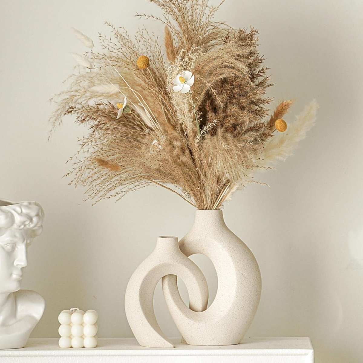 Lvases Snuggle Hollow Ceramic Vase Set of 2, Nordic Modern Boho ins Style Decorative Ceramic Aesthetic Flower Vase for Home Decor (Milky White W 6.3&34; X H 8.4&34;) - Homesidy.com