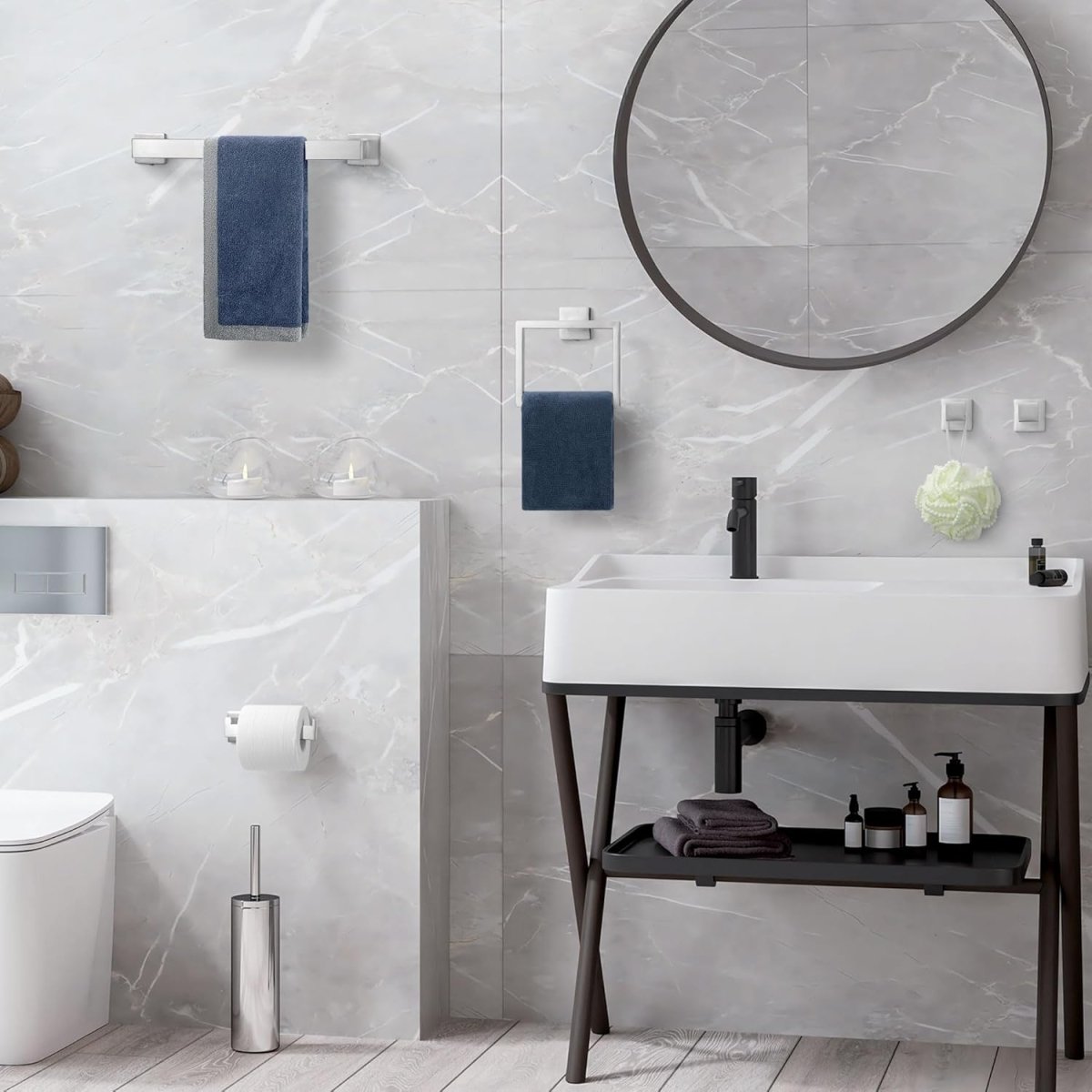 5 - Pieces Matte Black Bathroom Hardware Accessories Set, SUS304 Stainless Steel Bath Towel Bar Set, Towel Racks for Bathroom Wall Mounted. - Homesidy.com