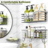 Shower Caddy, Adhesive Shower Organizer with Soap Dish and 4 Hooks, Rustproof Stainless Steel Shower Shelves, Wall Mounted No Drilling Storage Shelf Basket Accessories for Bathroom &amp; Kitchen - Homesidy.com
