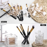 Tbestmax Qtips Holder Bathroom Container, 10 OZ Cotton Ball/Swabs Dispenser, Apothecary Jar Organizer for Storage Brown Wood Lids - Homesidy.com