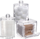 Tbestmax Qtips Holder Bathroom Container, 10 OZ Cotton Ball/Swabs Dispenser, Apothecary Jar Organizer for Storage Brown Wood Lids - Homesidy.com