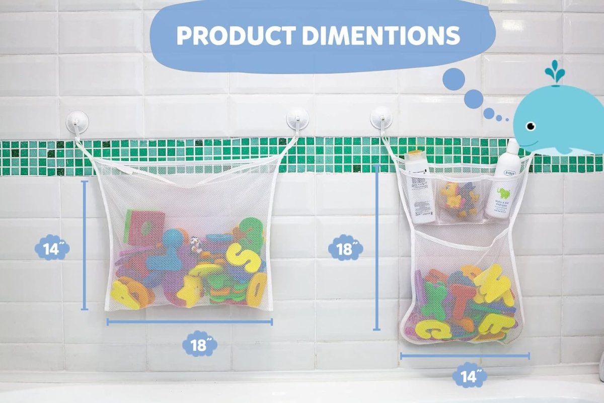 2 x Mesh Bath Toy Organizer 8 Ultra Strong Hooks – The Perfect Bathtub Toy Holder &amp; Bathroom or Shower Caddy – These Multi - use Net Bags Make Baby Bath Toy Storage Easy – For Kids &amp; Toddlers - Homesidy.com