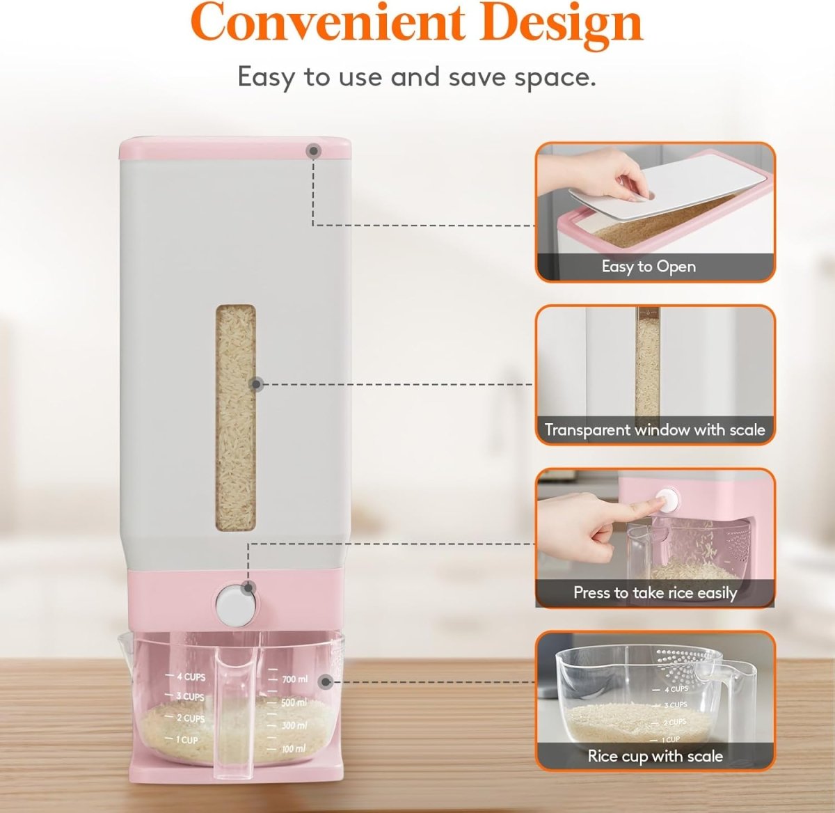 Lifewit Rice Dispenser 25 Lbs(11.3kg), Rice Storage Container Sealed Moisture Proof with Measuring Cup for Kitchen Pantry Household, BPA - Free, 1 Pack - Homesidy.com