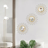 3 Pack Metal Mirrors for Wall Sunburst Wall Mirrors Home Décor Decorative Hanging Wall Art for Living Room Bedroom Entryway (Gold, Flower Sunburst) - Homesidy.com