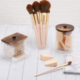 Tbestmax Qtips Holder Bathroom Container, 10 OZ Cotton Ball/Swabs Dispenser, Apothecary Jar Organizer for Storage Brown Wood Lids - Homesidy.com