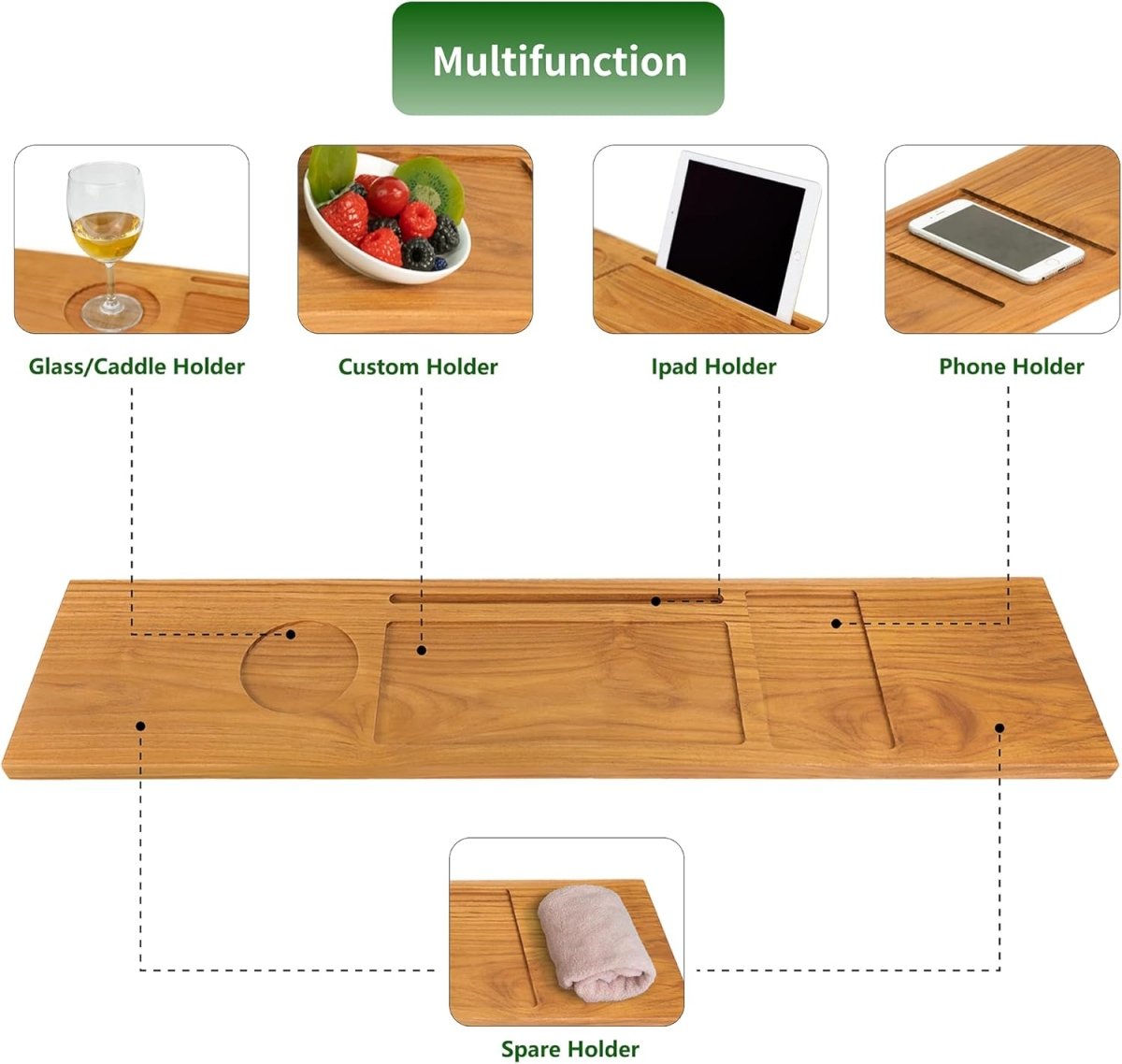 VaeFae Teak Bathtub Tray, Wooden Bath Caddy for Bathtub, Bath Tub Wood Table for Tub - Homesidy.com