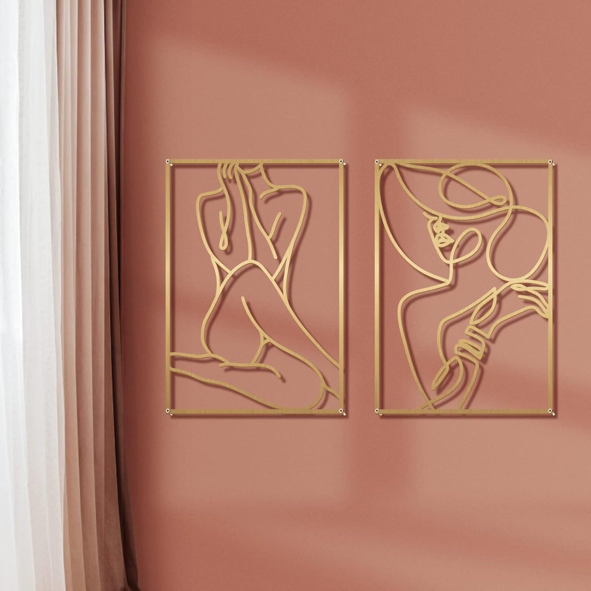 Glamativity 4 Pack Gold Wall Art Decor, Minimalist Single Line Real Metal Wall Art, Womans Body Shape Abstract Wall Art (Gold Classic Style, 17 x 11.8) - Homesidy.com