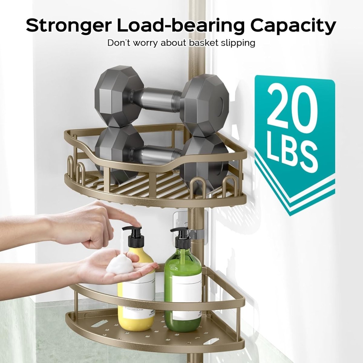 HAMITOR Corner Shower Caddy Tension Pole: Rustproof 4 - Tier Bathroom Organizer Shelves for Bathtub Shampoo Storage - 47 - 121 Inch Quick Install Adjustable Rod Standing Rack with Soap Rack - Silver Gray - Homesidy.com
