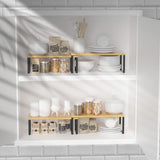 NEX Bamboo Kitchen Cabinet and Counter Shelf Organizer, Stackable &amp; Expandable, Set of 4, White and Natural - Homesidy.com