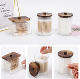 Tbestmax Qtips Holder Bathroom Container, 10 OZ Cotton Ball/Swabs Dispenser, Apothecary Jar Organizer for Storage Brown Wood Lids - Homesidy.com
