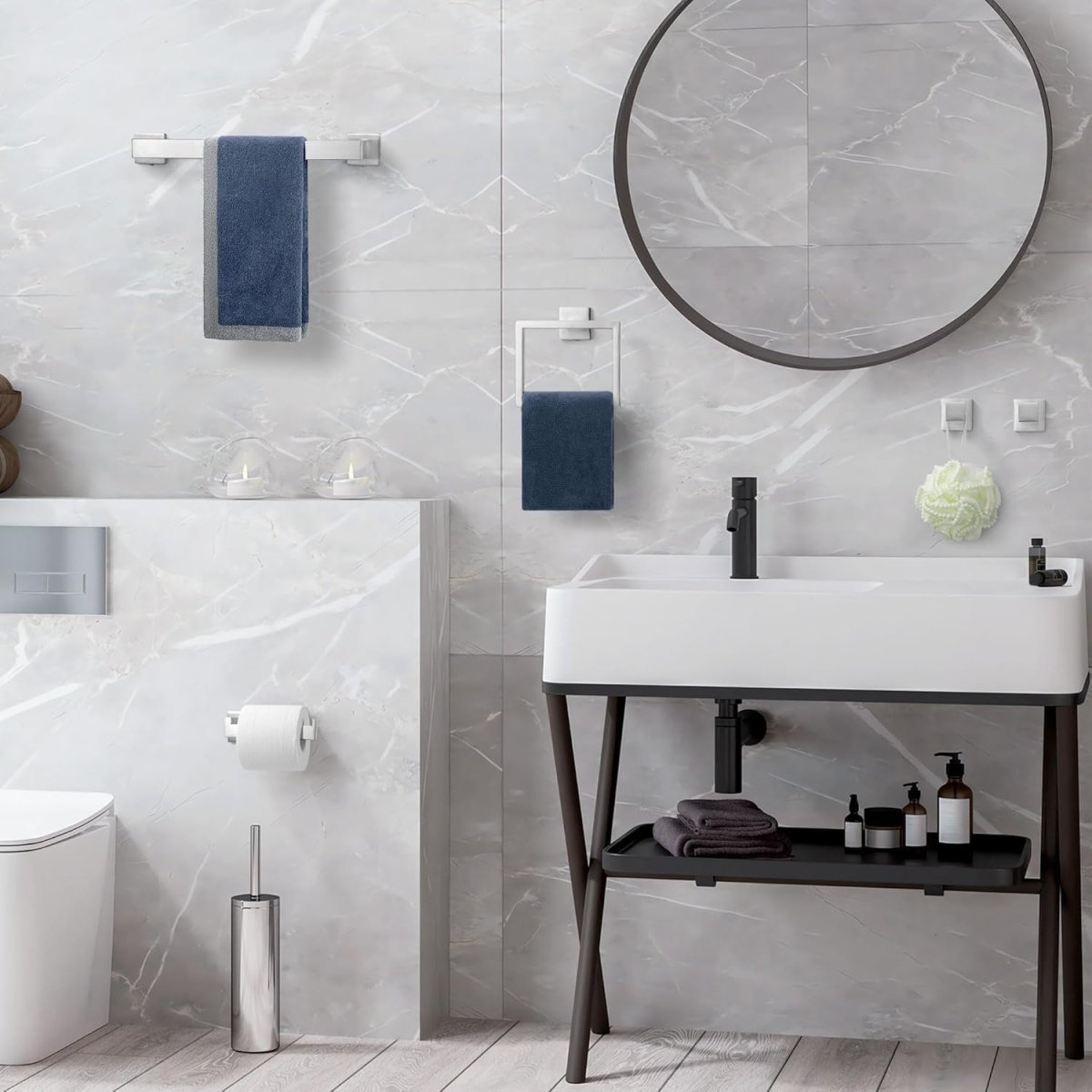 5 - Pieces Matte Black Bathroom Hardware Accessories Set, SUS304 Stainless Steel Bath Towel Bar Set, Towel Racks for Bathroom Wall Mounted. - Homesidy.com
