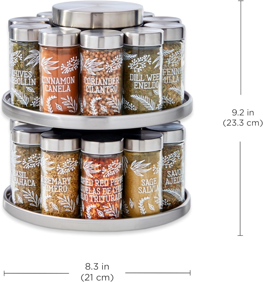 Kamenstein 20 Jar Revolving Countertop Spice Rack with Spices Included, FREE Spice Refills for 5 Years, Polished Stainless Steel with Black Caps, 30020 - Homesidy.com