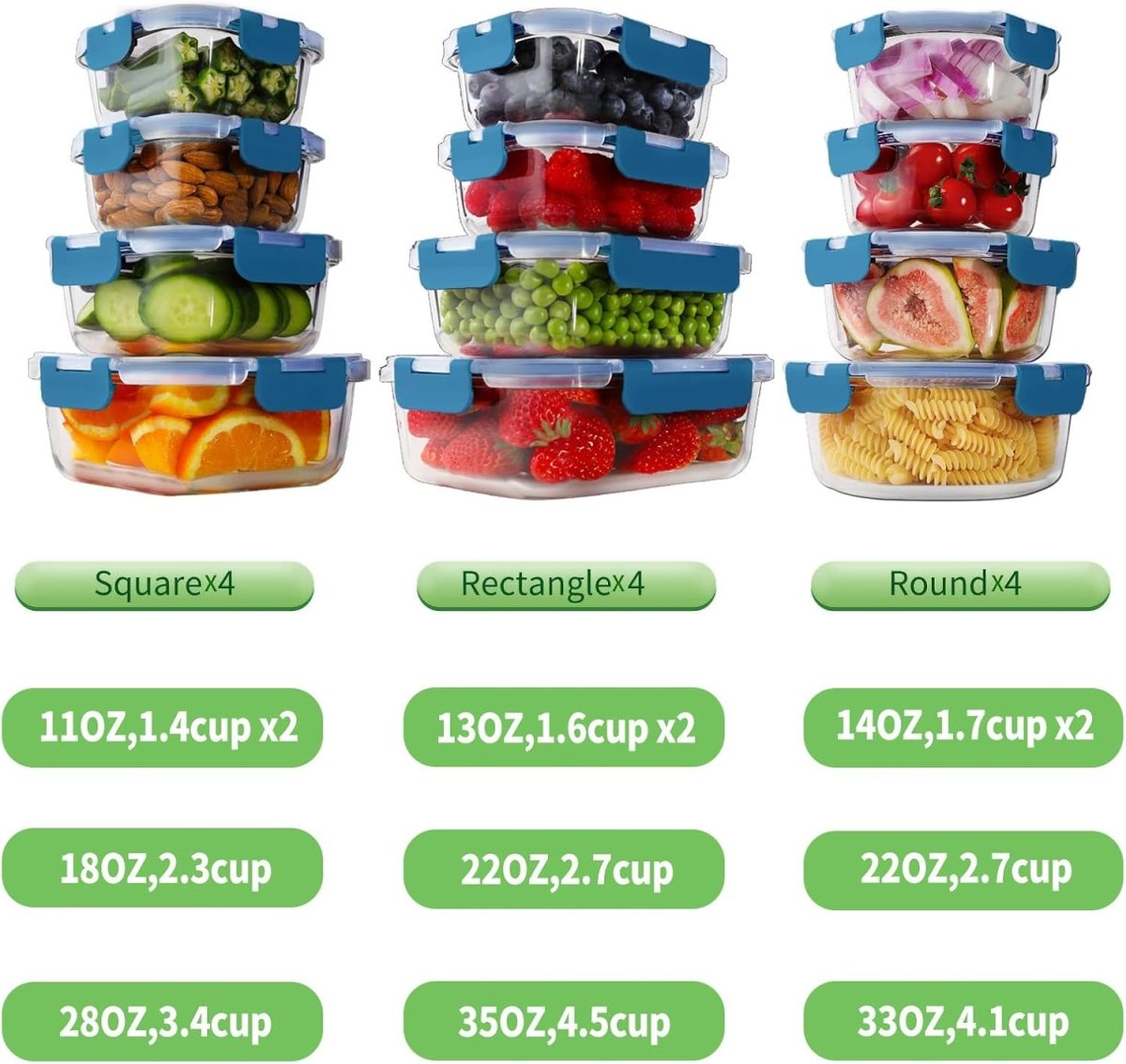 HOMBERKING 24pc Borosilicate Glass Food Storage Containers with Lids, Glass Meal Prep Containers with Leak Proof Snap Lock Lids, Airtight Bento Lunch Boxes, Kitchen Storage (12 lids &amp; 12 Containers) - Homesidy.com