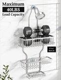 YASONIC Shower Caddy Hanging - Never Rust Shower Organizer - Aluminum Over The Head Caddy with 10 Hooks for Razor/Sponge - Rack with Soap Basket - Silver - Homesidy.com