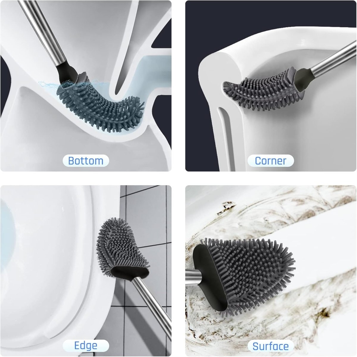 Sellemer Toilet Brush and Holder Set - Flexible Toilet Bowl Brush Head with Silicone Bristles, Compact Size for Storage and Organization, Ventilation Slots Base (1 Pack, Silver) - Homesidy.com