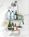 YASONIC Shower Caddy Hanging - Never Rust Shower Organizer - Aluminum Over The Head Caddy with 10 Hooks for Razor/Sponge - Rack with Soap Basket - Silver - Homesidy.com