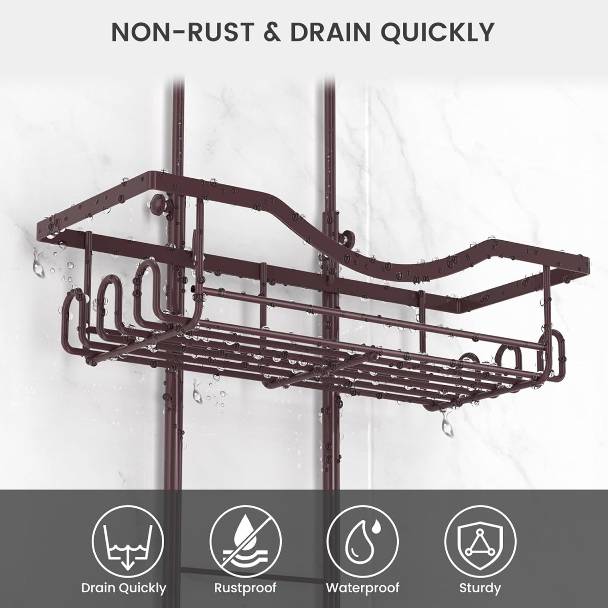 Shower Caddy Hanging Adjustable Shower Caddy, Rustproof Shower Organizer Extended Length Shower Caddy Over Shower Head with Hooks Soap Holder, Large Capacity Anti - Swing Bathroom Organizer, Black - Homesidy.com