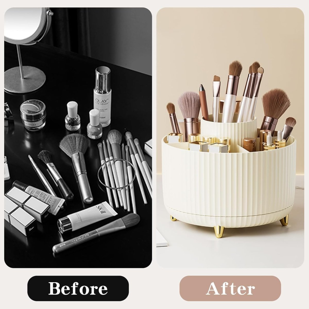 fanado 360° Rotate Makeup Brush Holder Organizer, Makeup Organizers Countertop, Makeup organization and Skincare Storage for Vanity, Desktop, Bathroom (White) - Homesidy.com