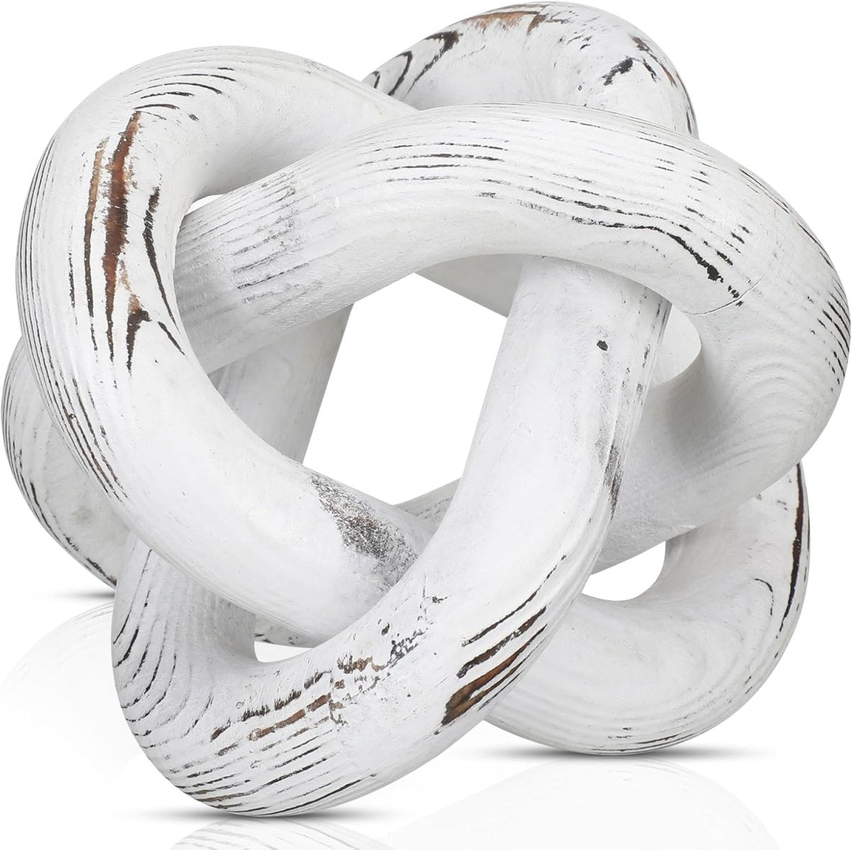 Yalikop 3 Link Wood Knot Decor - Hand Carved Coffee Table Decoration, Boho Chain Link Decor, Modern Shelf, Rustic Objects for Home Living Room Bedroom(White) - Homesidy.com