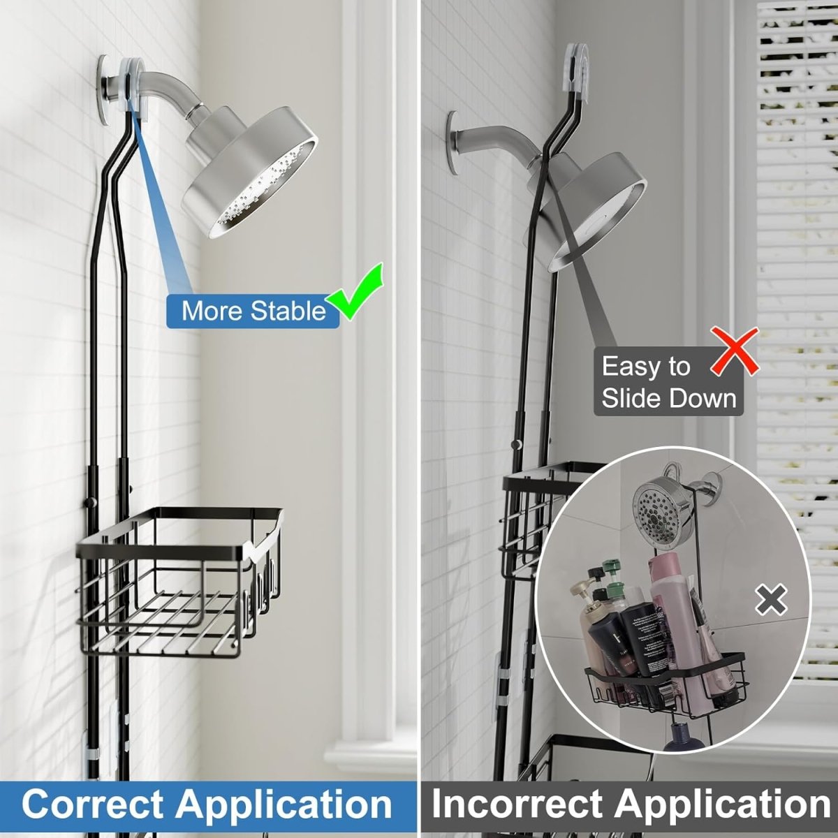 Joqixon Upgraded Extended Length Shower Organizer with Hooks, Rustproof Shampoo Soap Holder, Large Hanging Bathroom Caddy - Homesidy.com