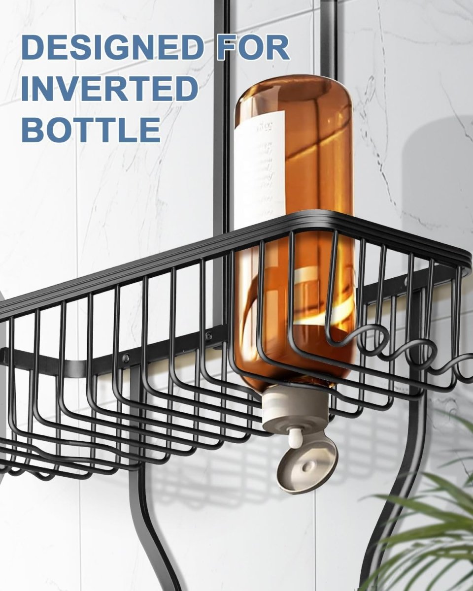 MSAICOE Shower Caddy Hanging - Never Rust Shower Hanging Organizer - Aluminum Over the ShowerHead Caddy with Soap Basket and 6 Hooks for Razor/Sponge (Black) - Homesidy.com