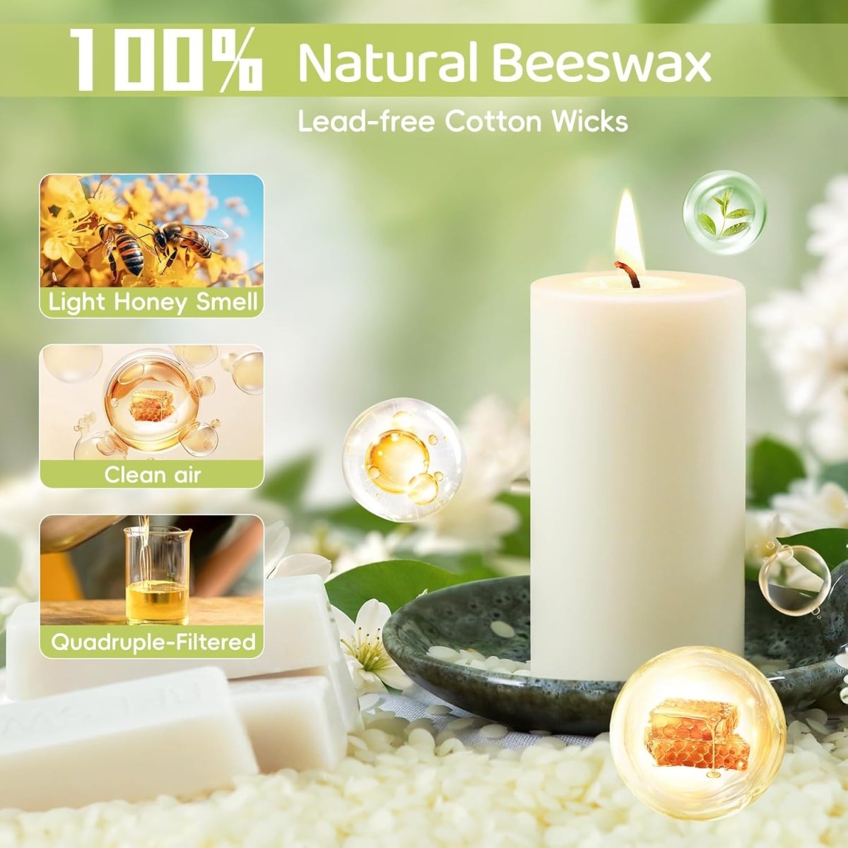 Natural Beeswax Pillar Candles,100% Pure Beeswax Candles - 258 Hours Long Burning,Off - White Unscented Bees Wax Candles for Home,Prayer,Dripless Smokeless Organic Pillar Candles Bulk - 2x4in - 6 Pack - Homesidy.com