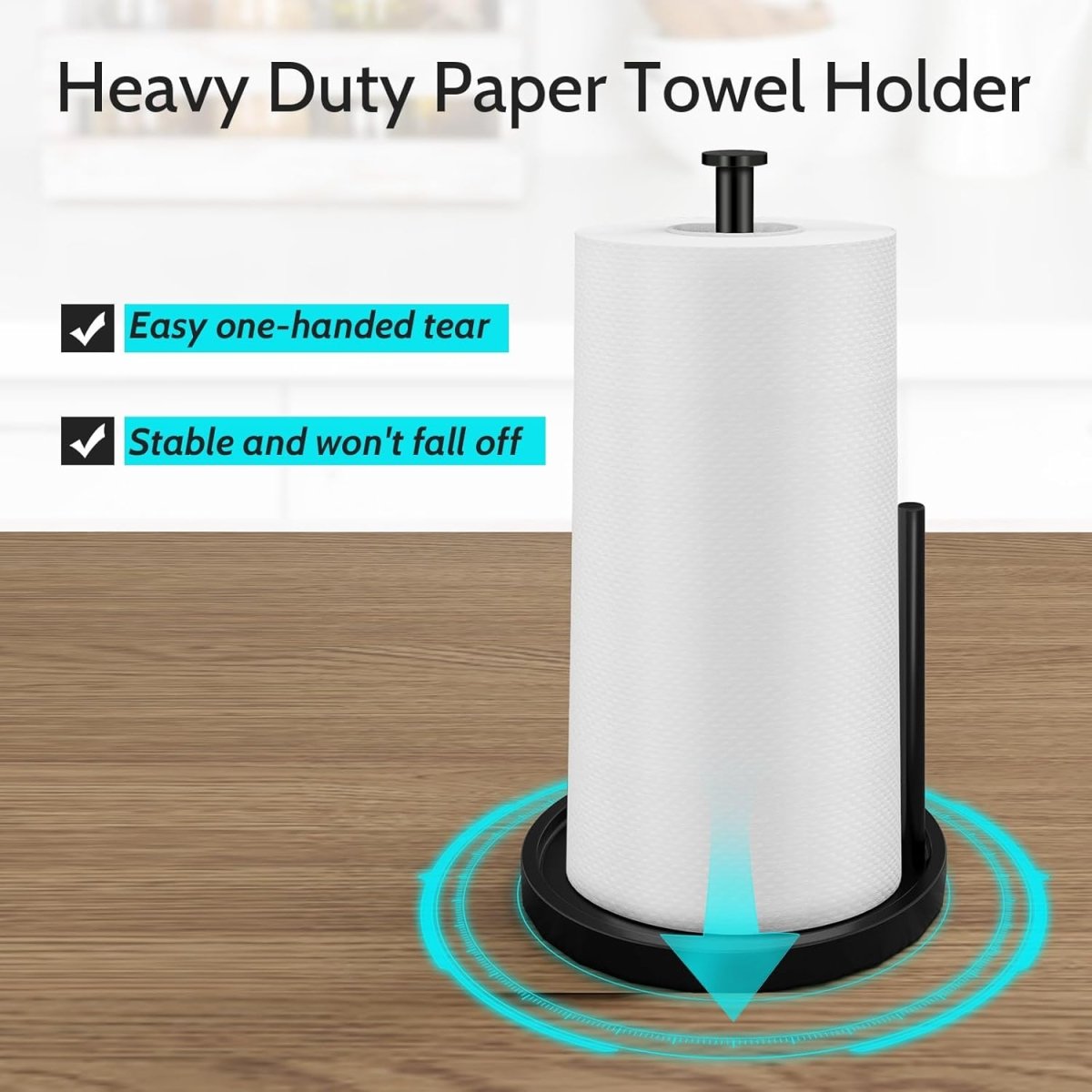 Paper Towel Holder Countertop, Standing Paper Roll Holder with Anti Slip Weighted Base, Stainless Steel Freestanding Paper Towel Holder for Kitchen, Black - Homesidy.com