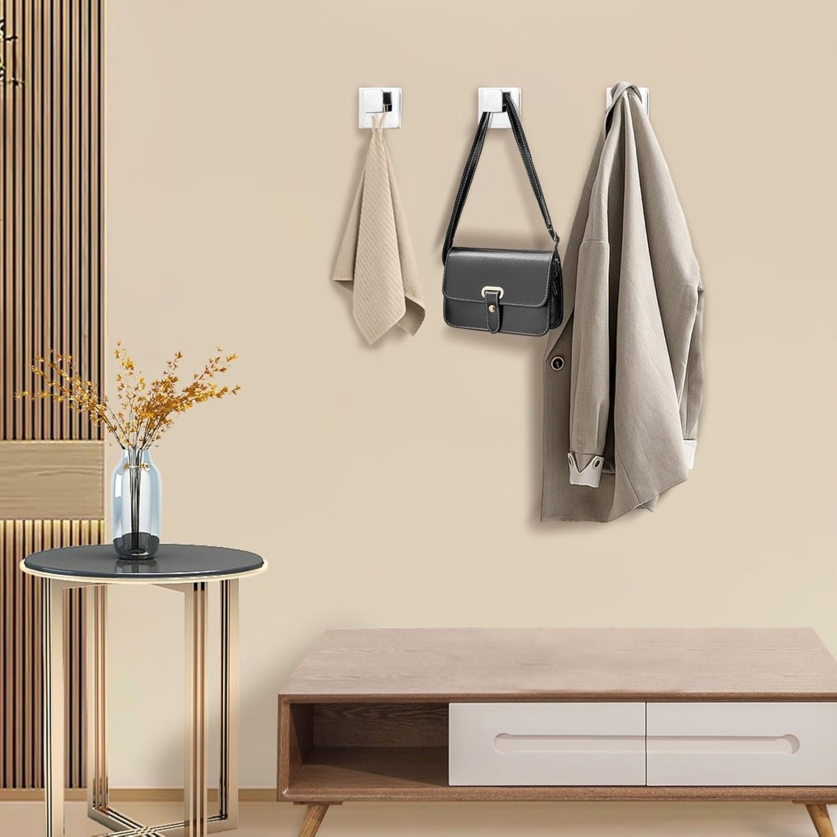 IBosins 4 Pack Towel Hooks Hand Towel Holder for Bathroom Wall Livingroom Bedroom Kitchen Closet Heavy Duty Stainless Steel Hook Hanger for Robe, Bath Towel, Coat (Square Matte Black) - Homesidy.com