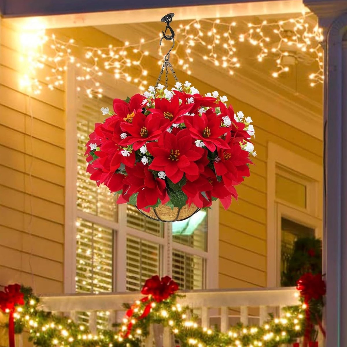 MOIAVAN 12 Bunches Poinsettias Artificial Christmas Flowers for Outdoors,14 Fake Red Poinsettias Faux Eucalyptus Plants UV Resistant for Home Planters Garden Porch Christmas Winter Spring Décor - Homesidy.com