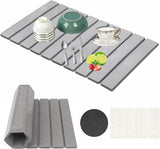 Stone Drying Mat for Kitchen Counter, Collapsible Dish Drying Mat, Fast Drying Diatomaceous Earth Dish Drying Mats, Water Absorbent Diatomite Kitchen Mat (white, medium) - Homesidy.com