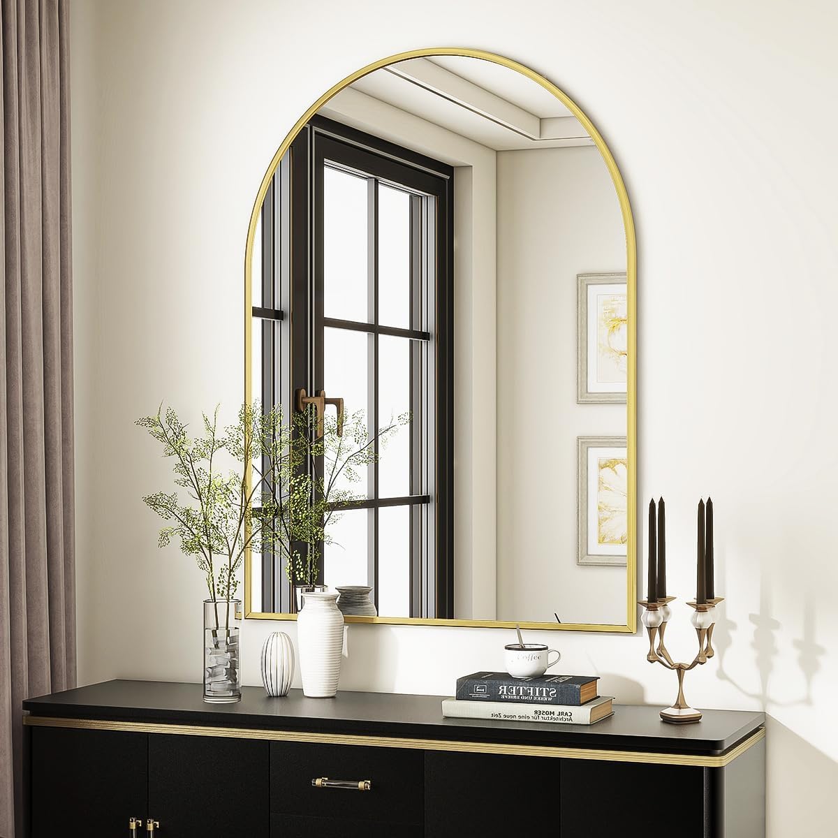 VooBang Arched Wall Mirror, 30 x 38 inch Arch Bathroom Mirror, Wall Mounted Vanity Mirror with Arch Metal Frame, Modern Bathroom Vanity Mirror for Bedroom, Living Room, Hanging or Leaning, Black - Homesidy.com